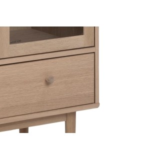 Vitrine scandinave en chêne blanchie 2 portes vitrées et 1 tiroir ASHLEY - HELLIN