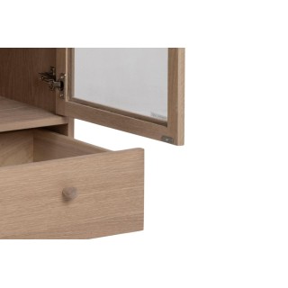 Vitrine scandinave en chêne blanchie 2 portes vitrées et 1 tiroir ASHLEY - HELLIN
