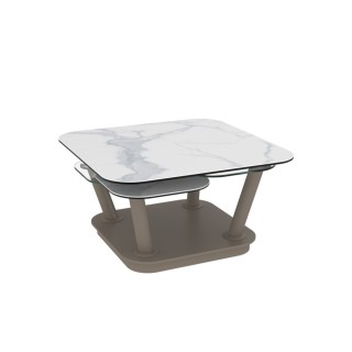 EXPO Table basse carrée 4 plateaux en verre et céramique marbrée et pieds taupe QUALITZ - HELLIN