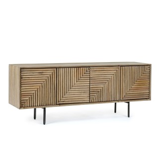 Meuble TV en manguier 4 portes et pieds métal noir L140 MANAUS - HELLIN