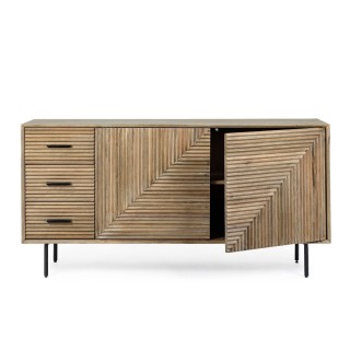 Buffet en bois de manguier 2 portes 3 tiroirs pieds métal noir L160 MANAUS - HELLIN