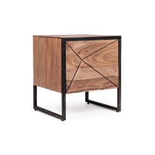 Table de chevet en bois de manguier et métal 1 porte ELEANOR