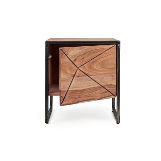Table de chevet en bois de manguier et métal 1 porte ELEANOR