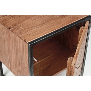 Table de chevet en bois de manguier et métal 1 porte ELEANOR