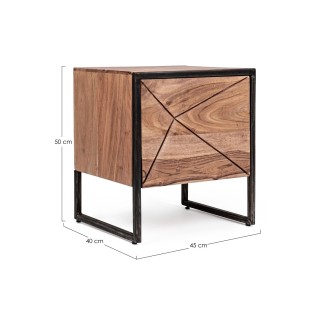 Table de chevet en bois de manguier et métal 1 porte ELEANOR