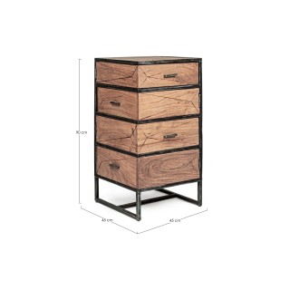 Chiffonnier en bois d'acacia et métal 4 tiroirs ELEANOR - HELLIN