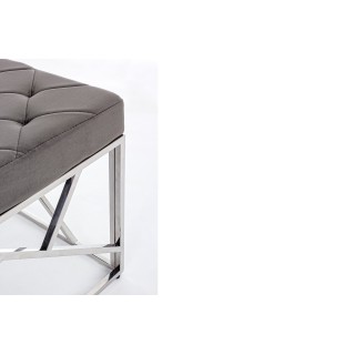 Banc d'entrée ou bout de lit en velours gris et métal argent L97 ROMY - HELLIN