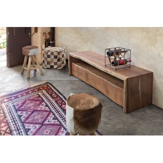 Meuble TV en bois d'acacia naturel 3 tiroirs 1 niche L160 MIMOSA - HELLIN