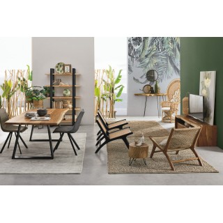 Meuble TV en bois d'acacia naturel 3 tiroirs 1 niche L160 MIMOSA - HELLIN