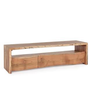 Meuble TV en bois d'acacia naturel 3 tiroirs 1 niche L160 MIMOSA - HELLIN