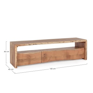 Meuble TV en bois d'acacia naturel 3 tiroirs 1 niche L160 MIMOSA - HELLIN