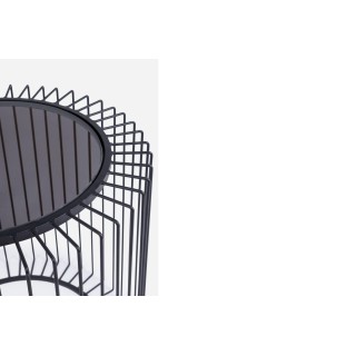 Table basse ronde filaire en verre et en métal noir D50 SPIRALE - HELLIN