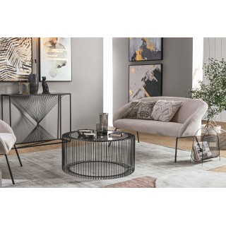 Table basse ronde filaire en verre et en métal noir D80 SPIRALE - HELLIN