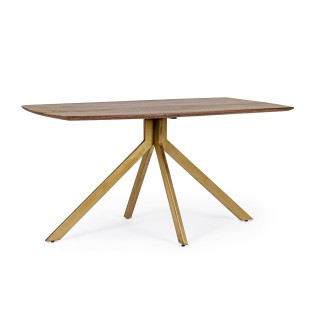 Table de salle à manger en manguier et pied laqué laiton L150 SHEILA - HELLIN