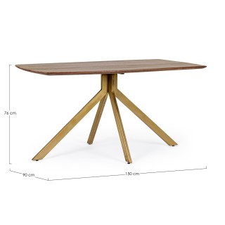 Table de salle à manger en manguier et pied laqué laiton L150 SHEILA - HELLIN