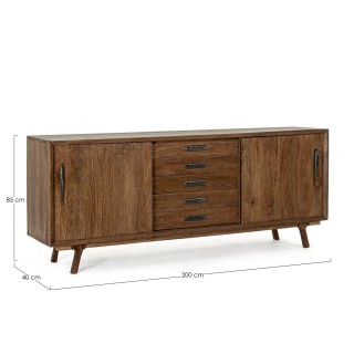 Buffet en bois de manguier vintage 2 portes et 5 tiroirs L200 SHEILA - HELLIN