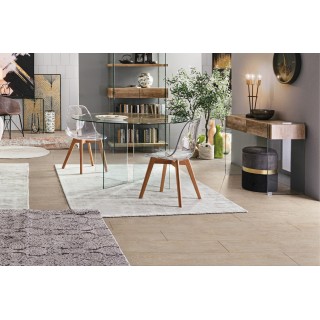 Table de salle à manger design ronde en verre transparent D130 IDORA - HELLIN