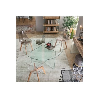 Table de salle à manger design ronde en verre transparent D130 IDORA - HELLIN