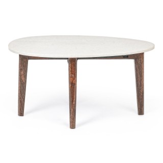 Table basse ovale vintage en manguier et marbre blanc L70 BLANY - HELLIN