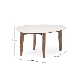 Table basse ovale vintage en manguier et marbre blanc L70 BLANY - HELLIN
