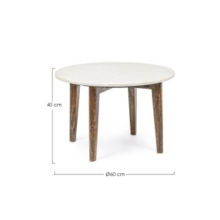 Table basse ronde vintage en manguier et marbre blanc D60 BLANY - HELLIN
