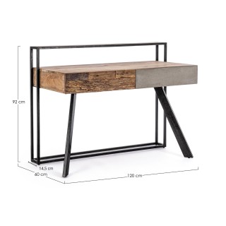 Bureau design en bois recyclé et métal noir 2 tiroirs COROT - HELLIN