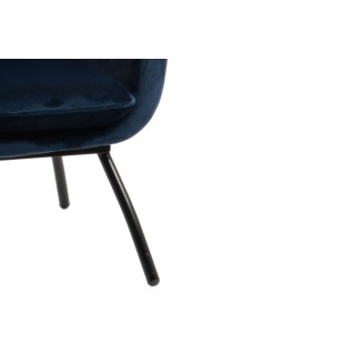 Fauteuil à dossier haut et accoudoirs en velours bleu nuit LAMA - HELLIN