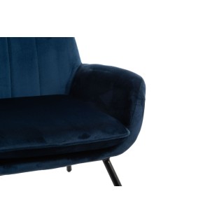 Fauteuil à dossier haut et accoudoirs en velours bleu nuit LAMA - HELLIN