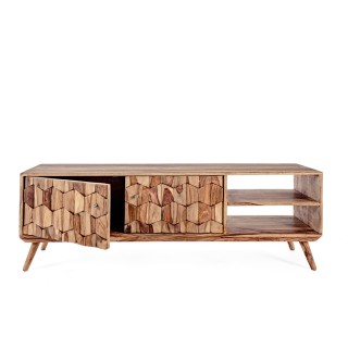 Meuble TV vintage en bois 2 portes + 2 niches LOCKE L145 - HELLIN