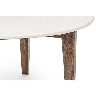 Table basse ronde vintage en manguier et marbre blanc L75 BLANY - HELLIN