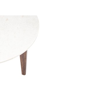 Table basse ronde vintage en manguier et marbre blanc L75 BLANY - HELLIN
