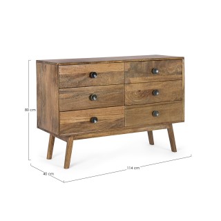 Commode en bois de manguier vintage 6 tiroirs L114 SANTOS - HELLIN