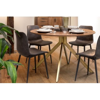 Table à manger ronde en manguier et pied laqué laiton L120 RINGO - HELLIN