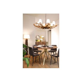 Table à manger ronde en manguier et pied laqué laiton L120 RINGO - HELLIN