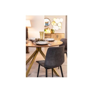 Table à manger ronde en manguier et pied laqué laiton L120 RINGO - HELLIN
