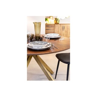 Table à manger ronde en manguier et pied laqué laiton L120 RINGO - HELLIN