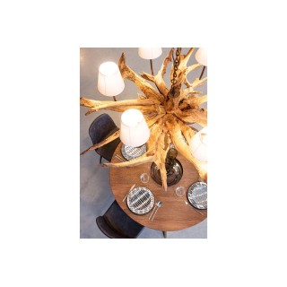 Table à manger ronde en manguier et pied laqué laiton L120 RINGO - HELLIN