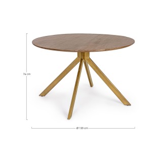 Table à manger ronde en manguier et pied laqué laiton L120 RINGO - HELLIN