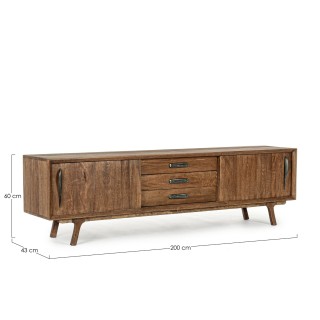 Meuble TV vintage en manguier 2 portes 3 tiroirs L200 SHEILA - HELLIN