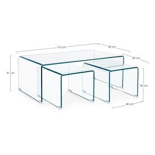 Table basse rectangulaire design en verre L110 (set de 3) IDORA - HELLIN