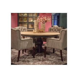 Table ronde en teck naturel et piétement noir patiné - Hellin