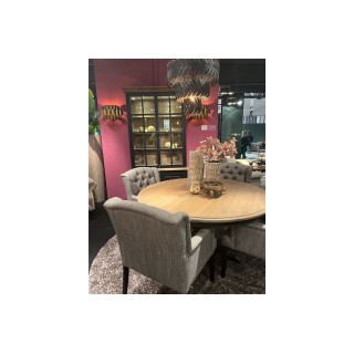 Table ronde en teck naturel et piétement noir patiné - Hellin