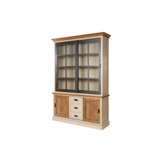 Vaisselier en bois et métal 4 portes 3 tiroirs - HELLIN