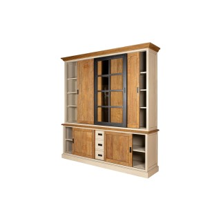 Vaisselier en bois et métal 5 portes 3 tiroirs - HELLIN