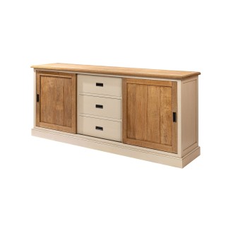 Buffet bas en bois et métal 2 portes - 3 tiroirs - HELLIN