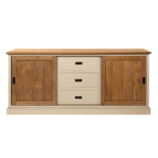 Buffet bas en bois et métal 2 portes - 3 tiroirs - HELLIN