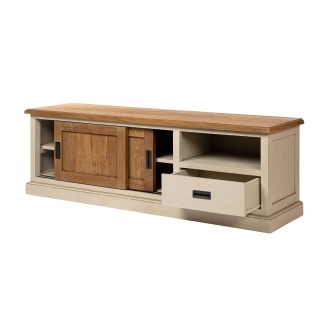Meuble TV en bois et métal 2 portes 1 tiroir 1 niche - HELLIN