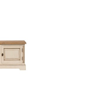 Meuble télé bas en bois massif : 2 portes, 1 niche et 1 tiroir