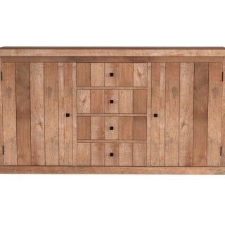 Buffet bas de salle à manger en bois massif recyclé pour une ambiance confortable et apaisante.