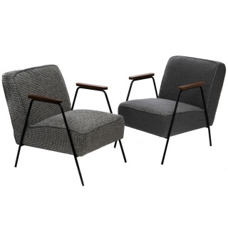 Fauteuil vintage en tissu uni et pieds métal SINTRA - HELLIN